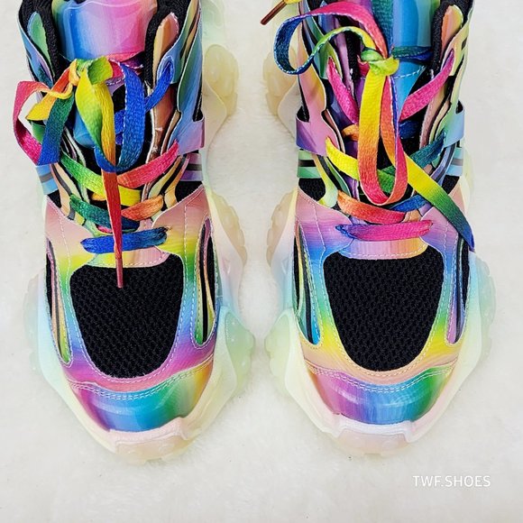 Anthony Wang Alien Rainbow Multi Hidden Wedge Platform Sneakers Octopus Tread - Picture 3 of 14